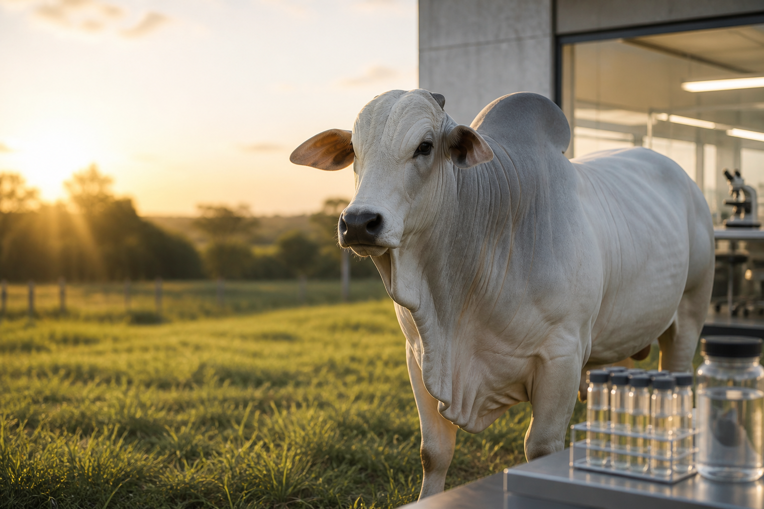 Bovino de elite em fazenda com amostras para preservação genética